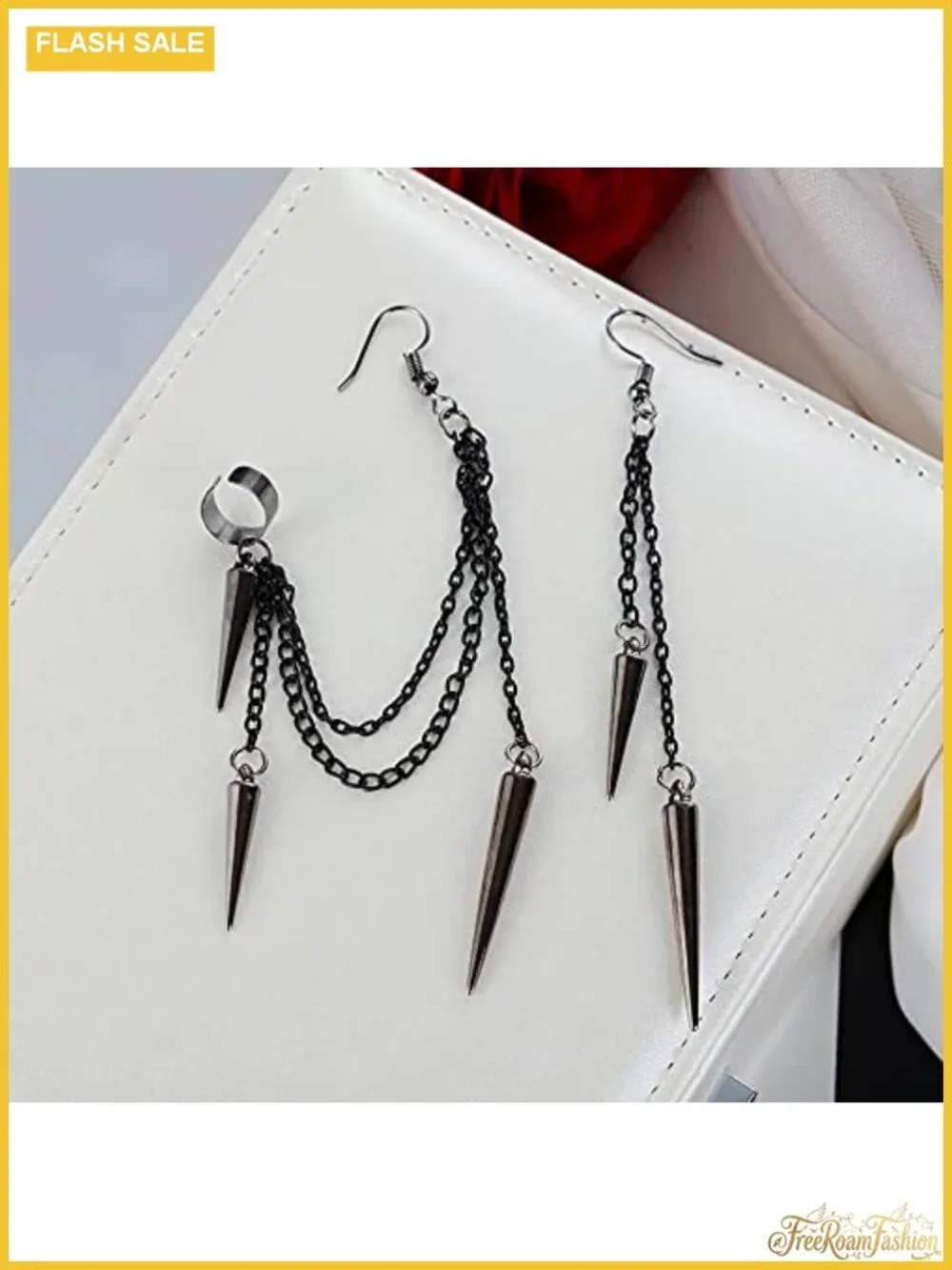 Asymmetric Black Spike Threader Drop Dangle Earrings for Women Men Punk Long